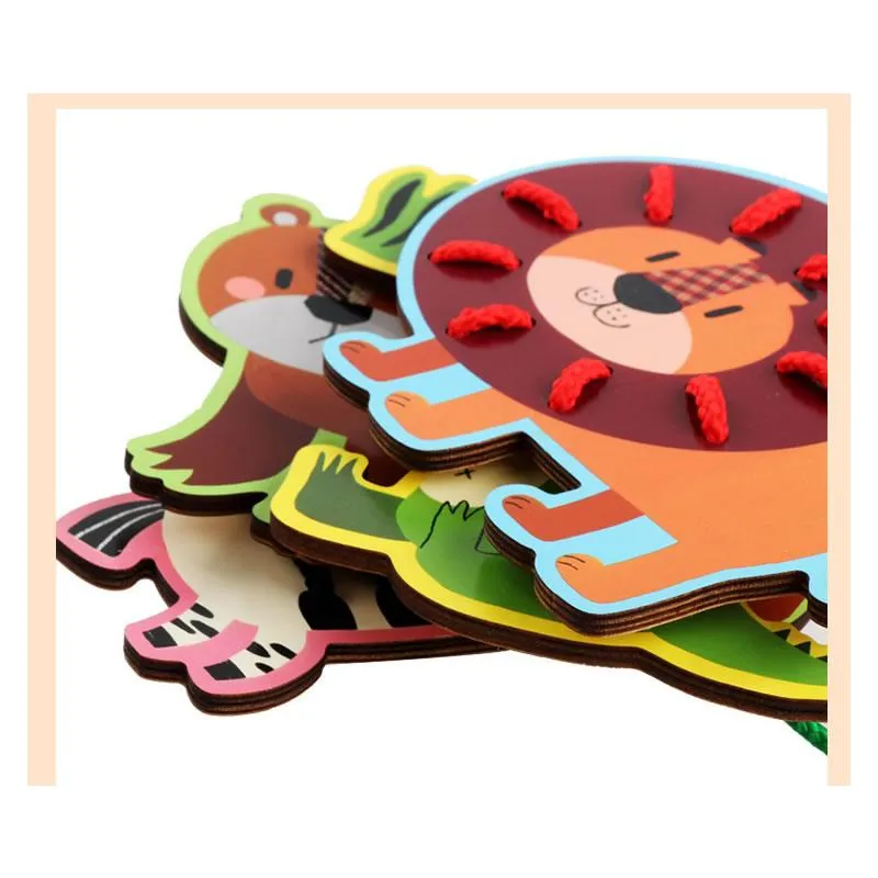 4-Piece Children'S Wooden Animal Rope Toy Gm-13