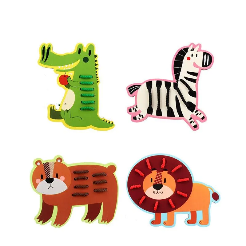 4-Piece Children'S Wooden Animal Rope Toy Gm-13