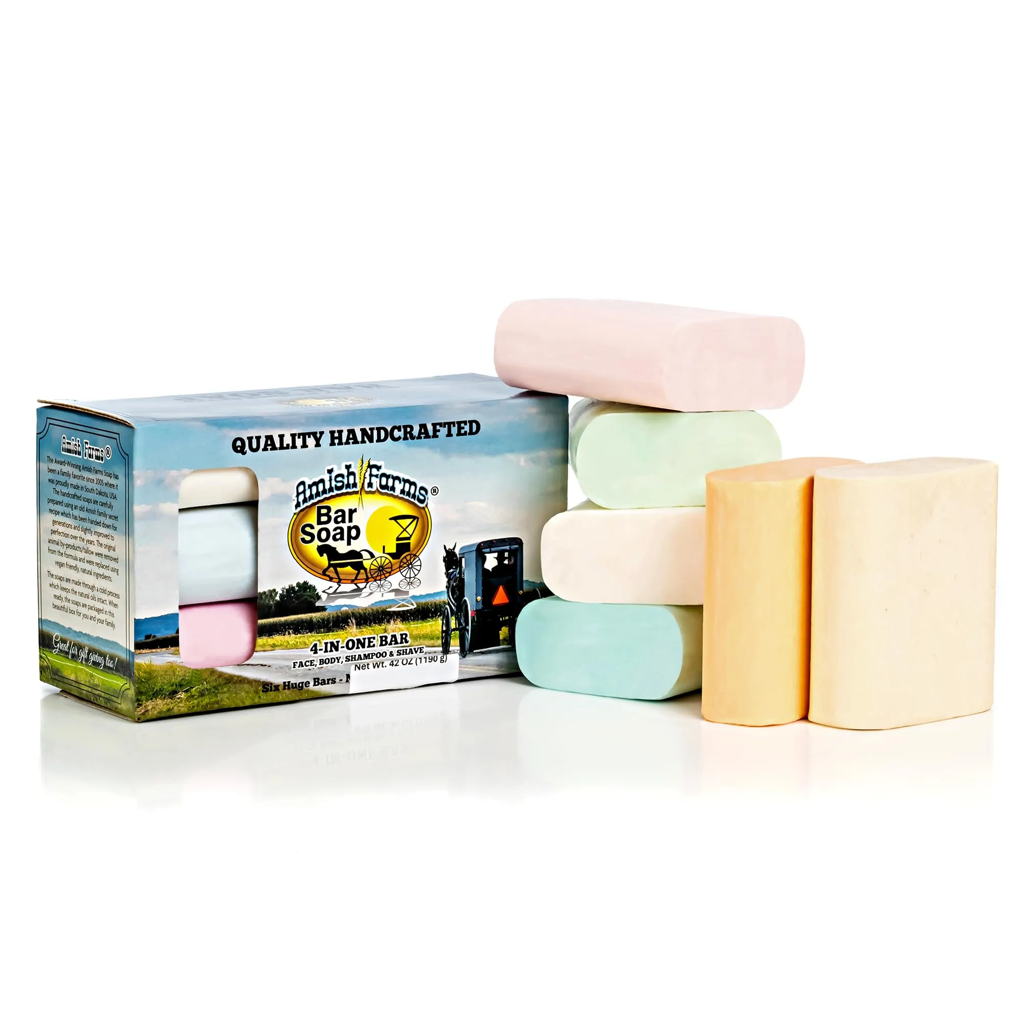 Amish Farms Natural Soap Bar (6 Bars) - Made in USA, Homemade, All Natural, Vegan, Clean Wildflower Scent - Cold-Processed Handmade Soap Gifts for Men or Women and Sensitive Skin (6 Pack)