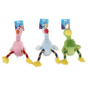 Squeaky Plush Bird with Rope Leg Dog Toy - 24cm