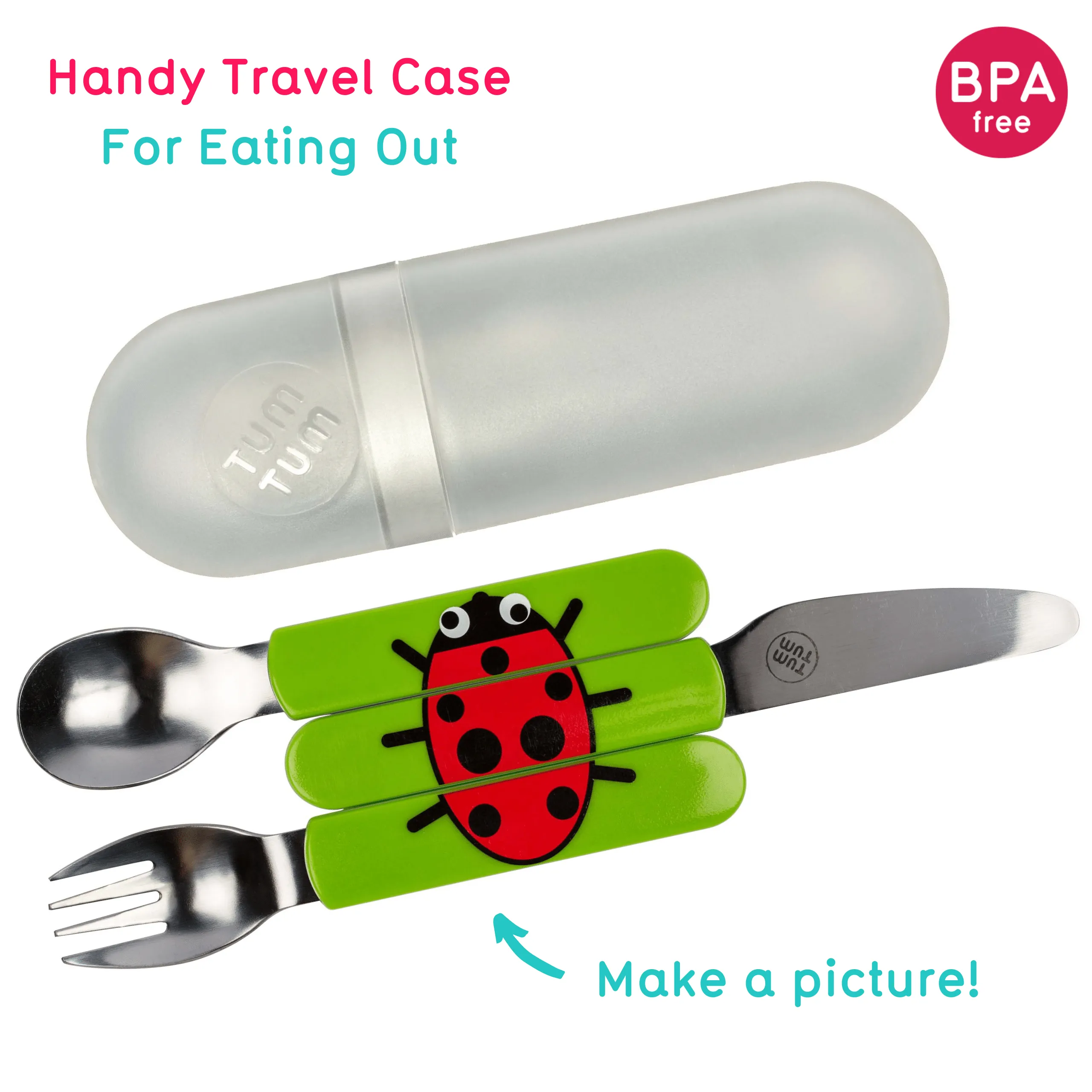 TUM TUM Easy Scoop Children's Cutlery Set With Travel Case, Ladybird